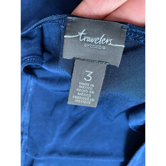 Chico's Travelers Women's 3pc Set Tummy Pant Tank Top Jacket Stretch 3 Blue - Picture 5 of 13